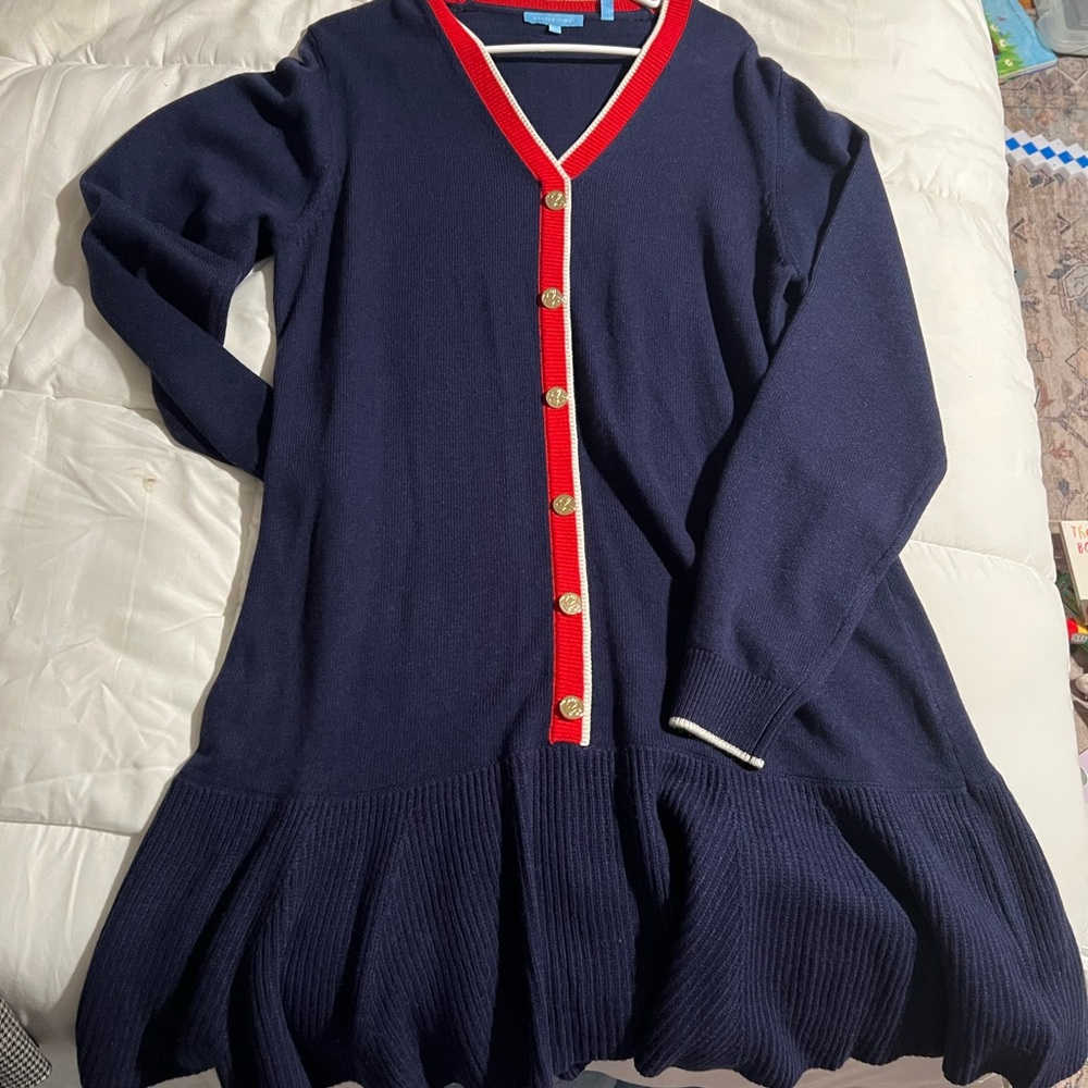 Draper James Navy Dress with Red and Gold Details